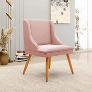 Poltrona Decorativa Pés Palito de Madeira Firenze Veludo Rosê/Natural G19 - Gran Belo