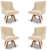 Kit 4 Cadeiras Decorativas Sala de Jantar Base Giratória de Madeira Firenze Suede Bege/Natural G19 - Gran Belo