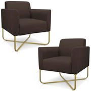 Kit 2 Poltronas Decorativas Isabella Base X Suede Marrom/Dourado G19 - Gran Belo