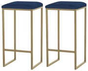 Kit 2 Banqueta Decorativa Billie Base Gold Veludo Azul G41 - Gran Belo