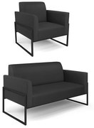 Sofá Namoradeira com Poltrona Base Industrial Alta Preto Marisa Corino - Preto