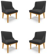 Kit 4 Cadeiras Decorativas Sala de Jantar Base Fixa de Madeira Firenze PU Preto Fosco/Castanho G19 - Gran Belo