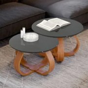 Mesa de Centro com Pés de Madeira Kit 2 Samba Preto E05    - Mpozenato