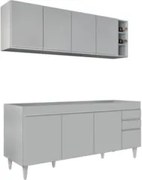 Armário Aéreo Nevada e Balcão para Pia 180cm Dallas Cinza Claro - Lumi