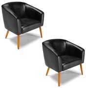 Poltrona Decorativa Pé Palito Castanho kit 2 Stella Sintético PU D03 - D'Rossi - Preto