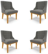 Kit 4 Cadeiras Decorativas Sala de Jantar Base Fixa de Madeira Firenze Suede Grafite/Castanho G19 - Gran Belo