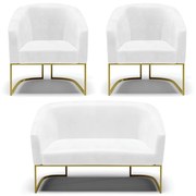 Namoradeira e 2 Poltronas Industrial Dourado Stella Sintético PU D03 - D'Rossi - Branco