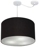 Lustre Pendente Cilíndrico Com Desvio Md-4239 Cúpula em Tecido 45x30cm Preto - Bivolt