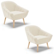 Kit 02 Poltronas Giovana Veludo Pés Palito Natural D03 - D'Rossi - Bege