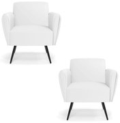 Kit 2 Poltronas Pés Palito de Ferro Bruna Corino D01 - D'Rossi - Branco