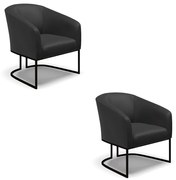 Poltrona Decorativa Industrial Preto Kit 2 Stella Sintético D03 - D'Rossi - Preto