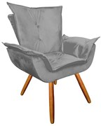 Poltrona Decorativa Pés Palito Emília Plus Suede Cinza