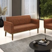 Poltrona Namoradeira Decorativa Isabella Pés Fixo em Madeira Castanho PU Nozes G19 - Gran Belo