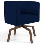 Poltrona Decorativa Giratória Base Ka Madeira Betina C-304 Veludo Azul