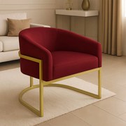 Poltrona Sala Decorativa Industrial Dourada Arielle Veludo Marsala