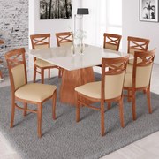 Cadeira Decorativa Sala de Jantar Minos Madeira Maciça com Puxador Poliéster Creme G42 - Gran Belo