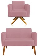 KIT 01 NAMORADEIRA E 01 POLTRONA MARISA SUEDE BASE GIRATORIA MADEIRA MA30 DROSSI - Rose