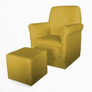 Poltrona Suzi Amamentação Balanço + Puff Suzi Suede Amarelo