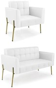 Sofá Namoradeira e Poltrona Base Pé de Ferro Dourado Elisa Corino D03 - D'Rossi - Branco