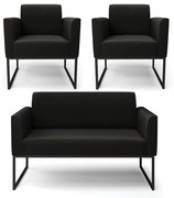 Sofá Namoradeira com 2 Poltronas Base Industrial Preto Marisa Suede D03 - DRossi - Preto