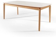 Mesa de Jantar Lalá - Vidro Off White com Borda Madeira