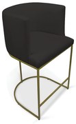 Banqueta Paola Linho Base Metálica Dourada - D'Rossi - A79 Preto