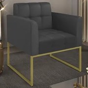 Poltrona Decorativa Base Industrial Dourado Ana Sintético Preto - Ibiz