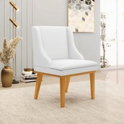 Poltrona Decorativa Base Fixa de Madeira Firenze PU Branco Fosco/Castanho G19 - Gran Belo