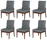 Conjunto 6 Cadeiras De Jantar Aurora Base Madeira Maciça Estofada Suede Cinza