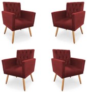 Kit 4 Poltronas Decorativas Clara Capitonê Pés Palito Suede Vermelho - Sheep Estofados