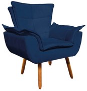 Namoradeira e 2 Poltronas Pé Palito Castanho Opala Suede - Azul Marinho