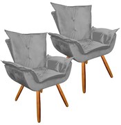 Kit 2 Poltronas Decorativas Pés Palito Emília Plus Suede Cinza