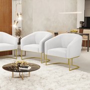 Cadeira Sala de Jantar Base Industrial Dourada Kit 2 Stella Bouclê D03 - D'Rossi - Off White