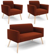 Namoradeira e 2 Poltronas Pé Palito Natural Marisa Bouclê - Terra