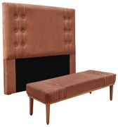 Cabeceira Cama Box Queen 160cm e Recamier Gênova Veludo S04 - D'Rossi - Cobre