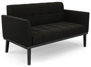 Sofá Namoradeira e 2 Poltronas Base de Madeira Preto Elisa Suede D03 - D'Rossi - Preto