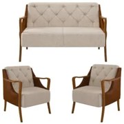 Kit Namoradeira 135cm e 2 Poltronas Decorativas Capitonê Lapa Z32 PU C