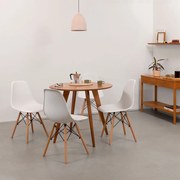 Conjunto Mesa de Jantar Square Laminada Redonda Natural - 88cm + 4 Cadeiras Eiffel - Branco