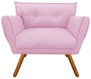 Kit 2 Poltronas Anitta Suede Pés Palito Castanho D03 - D'Rossi - Rosa Bebê