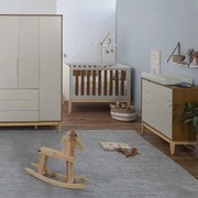 Kit Quarto Infantil com Pés Square Natural - Cômoda Elfe 4 Gavetas + Guarda-Roupa Elfe + Berço Mini Cama Noah - Areia Fosco e Savana