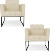 Poltrona Base Industrial Preto Kit 2 Ana Veludo Luxo Off White - Ibiza