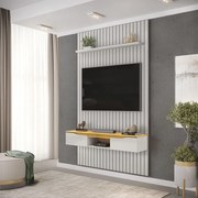 Painel Suspenso Ripado Seko TV 55" Portas Basculantes Borda Chanfrada Bali/Cedro G18 - Gran Belo