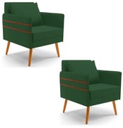 Kit 02 Poltronas Mari Veludo Pés Palito Castanho D03 - D'Rossi - Verde