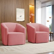 Poltrona Decorativa Base Giratória Kit 2 Stella Max Suede D03 - D'Rossi - Rose