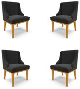 Kit 4 Cadeiras Decorativas Sala de Jantar Base Fixa de Madeira Firenze Veludo Preto/Castanho G19 - Gran Belo