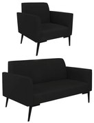 Sofá Namoradeira com 2 Poltronas Pés Villach Marisa Linho   - A79 Preto