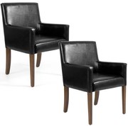Kit 02 Poltronas Decorativas Sala de Estar Base de Madeira Liverpool PU Sintético Preto G15 - Gran Belo
