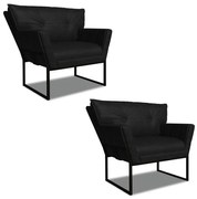 Poltrona Sala Industrial Preto Kit 2 Anitta Sintético PU D03 - D'Rossi - Preto
