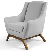 Poltrona Decorativa Base Manu Madeira Juliet Linho D-315 Cinza Claro -