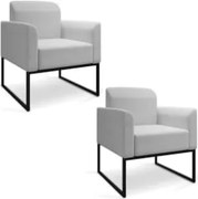 Kit 2 Poltronas Decorativas Base Industrial Preta Maressa A05 Linho Ci